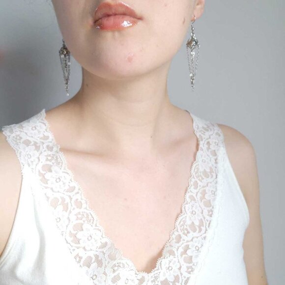 Gothic long dangly pointy spike silver earrings - Picture 6 of 8